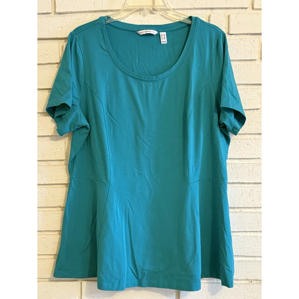 Isaac Mizrahi Live Top Womens Sz 1X‎ Short Sleeve T-Shirt Seamed Peplum Green